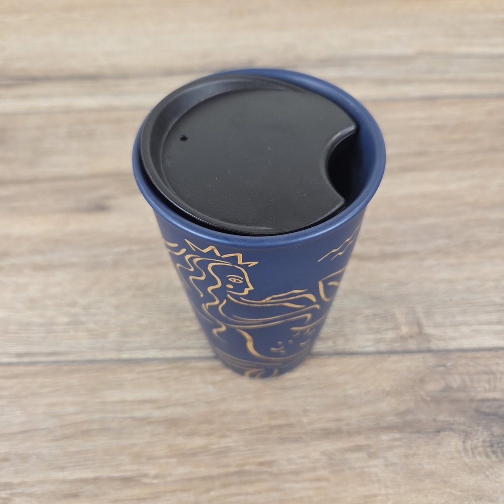 Starbucks 2017 Navy Blue Siren Mermaid Ceramic Tumbler Mug 12oz Anniversary - Picture 2 of 11